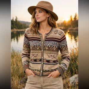 Ulla Johnson Liza Fair Isle Wool Blend Cardigan in Valerian Size S